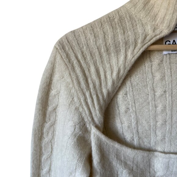 Ganni Cable Knit Keyhole Alpaca Blend Sweater Mock Neck Cut Out Zip Up Ivory - Picture 5 of 16